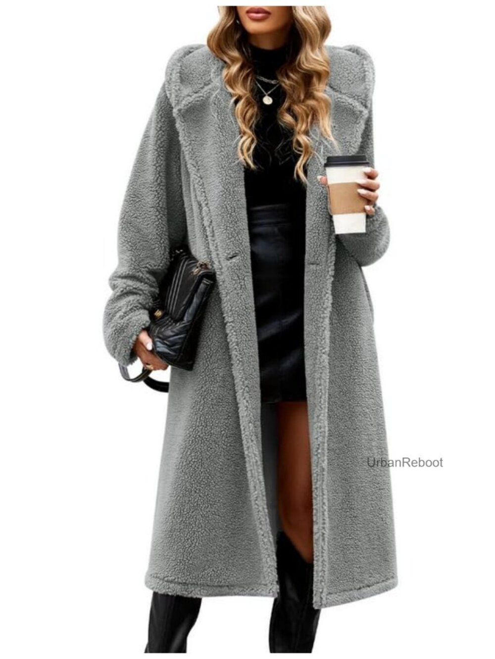 Faux Fur Hooded Long Cardigan Coat Warm Winter Outwear